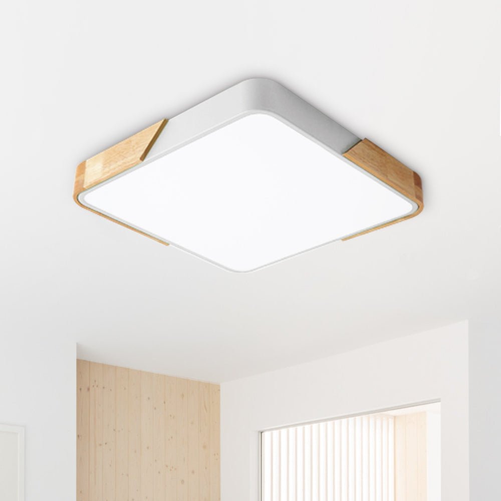 Pendantlightie-Square Dimmable Led Flush Mount With Wood Accent-Flush Mount-White-