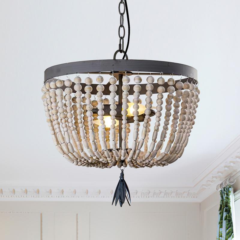 Pendantlightie-Two-Light Wood Bead Chandelier-Chandeliers--
