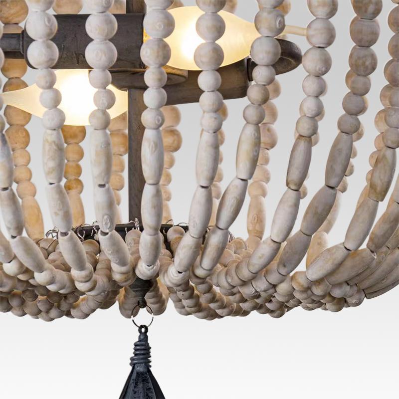 Pendantlightie-Two-Light Wood Bead Chandelier-Chandeliers--