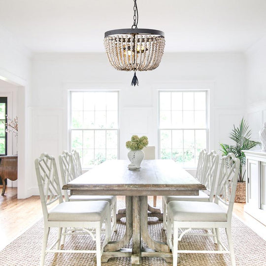 Pendantlightie-Two-Light Wood Bead Chandelier-Chandeliers--