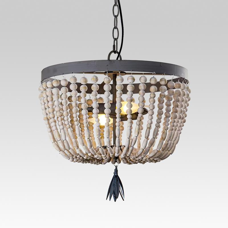Pendantlightie-Two-Light Wood Bead Chandelier-Chandeliers--