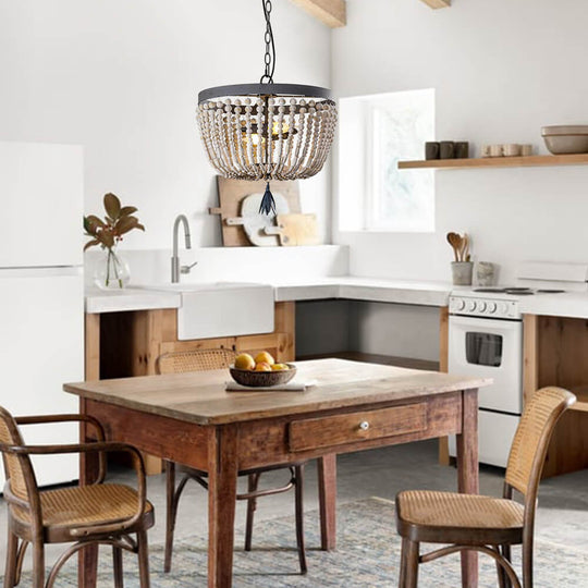 Pendantlightie-Two-Light Wood Bead Chandelier-Chandeliers--