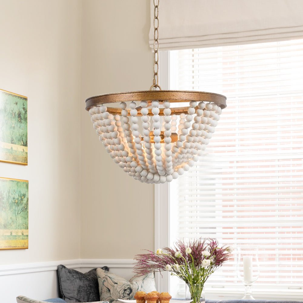 Pendantlightie-Vintage Bohemian 3-Light Wood Beaded Chandelier-Chandeliers--