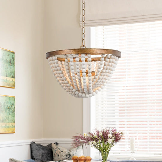 Pendantlightie-Vintage Bohemian 3-Light Wood Beaded Chandelier-Chandeliers--