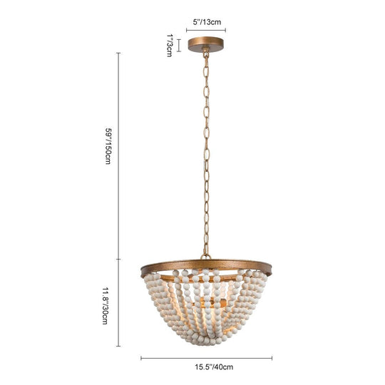 Pendantlightie-Vintage Bohemian 3-Light Wood Beaded Chandelier-Chandeliers--