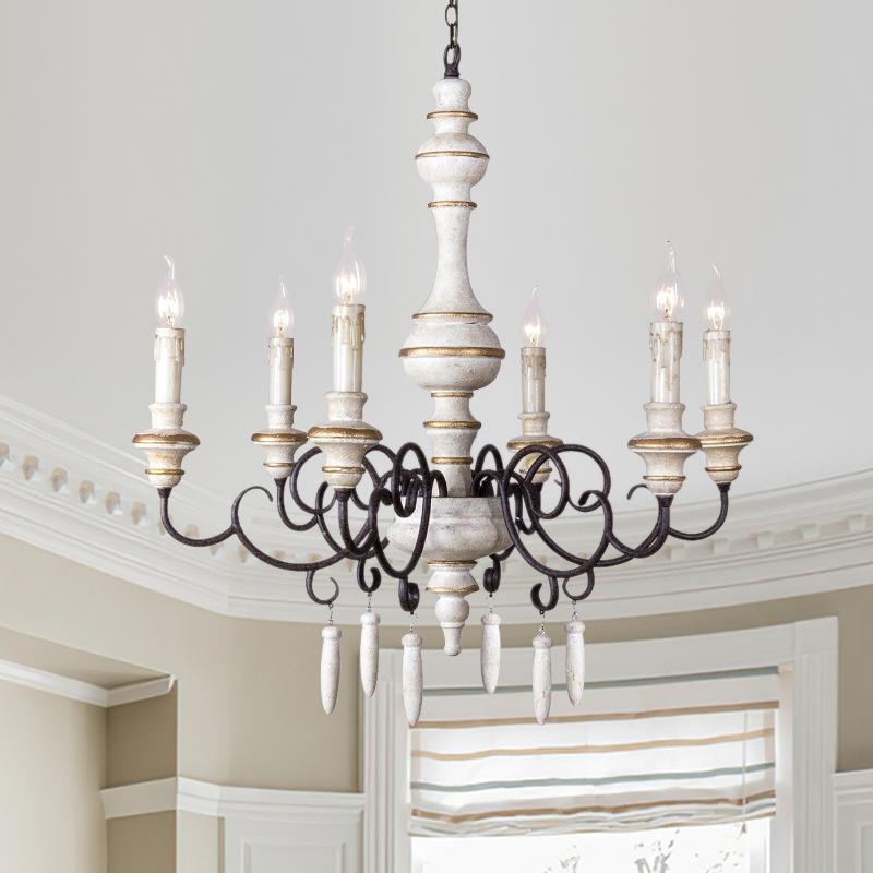 Pendantlightie-Vintage Chic Distressed White Candle Chandelier-Chandeliers--