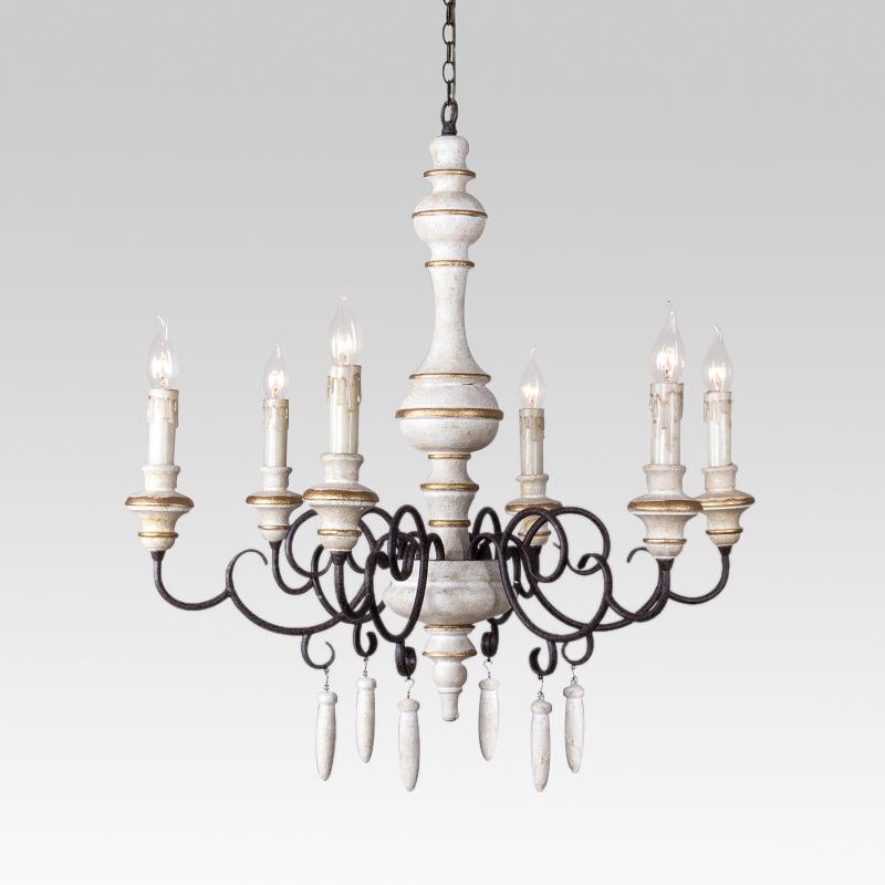 Pendantlightie-Vintage Chic Distressed White Candle Chandelier-Chandeliers--