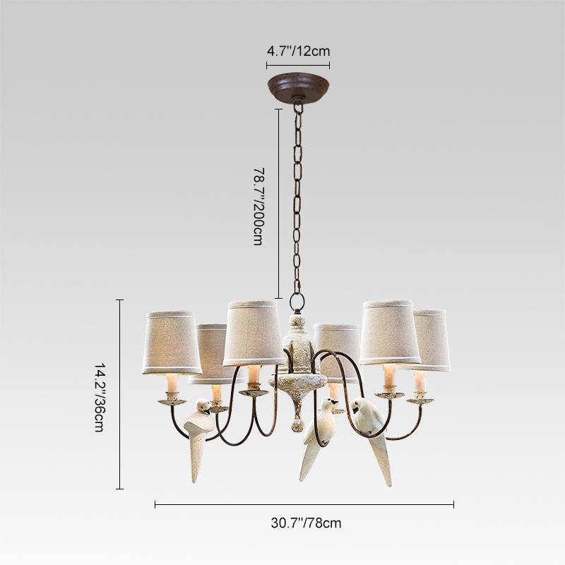 Pendantlightie-Vintage Farmhouse 6-Light Bird Chandelier-Chandeliers--