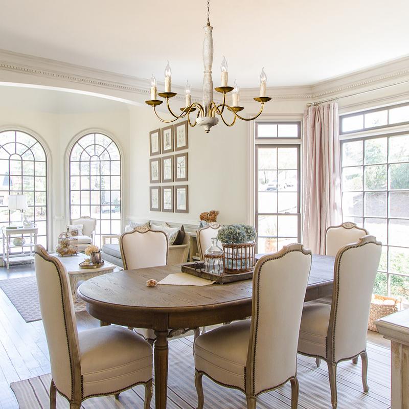 Pendantlightie-Vintage White 6-Light Traditional Chandelier-Chandeliers--