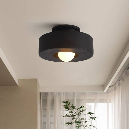 Pendantlightie-Wabi Sabi 1-Light Resin Cylindrical Semi Flush Mount-Semi Flush Mount-Black-