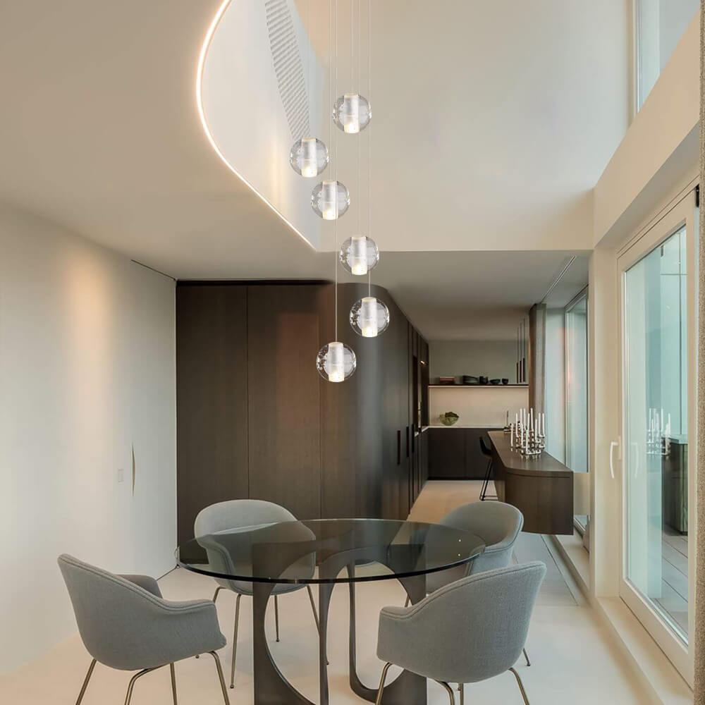 Pendantlightie-Water Drops Globe Modern Cluster Stairway Pendant Lights-Pendants-5 Lt-