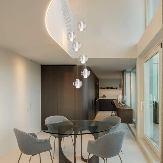 Pendantlightie-Water Drops Globe Modern Cluster Stairway Pendant Lights-Pendants-5 Lt-