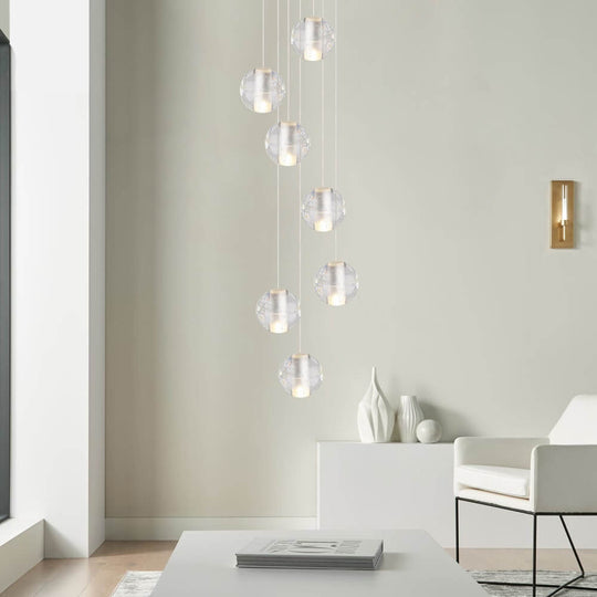 Pendantlightie-Water Drops Globe Modern Cluster Stairway Pendant Lights-Pendants-7 Lt-