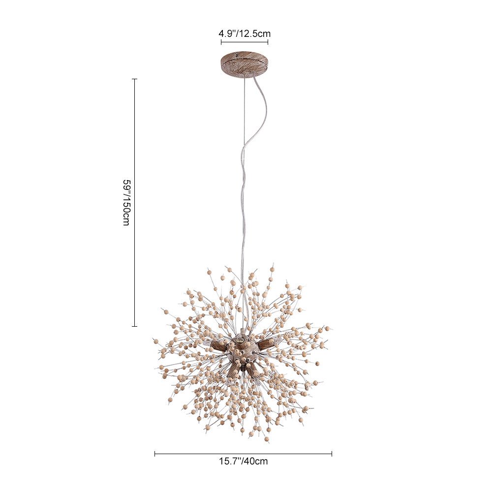 Pendantlightie-Wooden Beaded Dandelion Firework Chandelier-Chandeliers-9Lt-