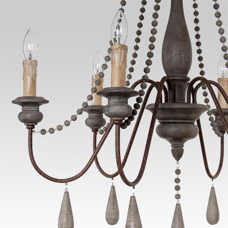 Pendantlightie-Wooden Beads 6-Light Candle Chandelier-Chandeliers-Gray-