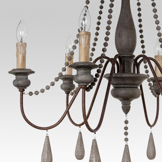 Pendantlightie-Wooden Beads 6-Light Candle Chandelier-Chandeliers-Gray-