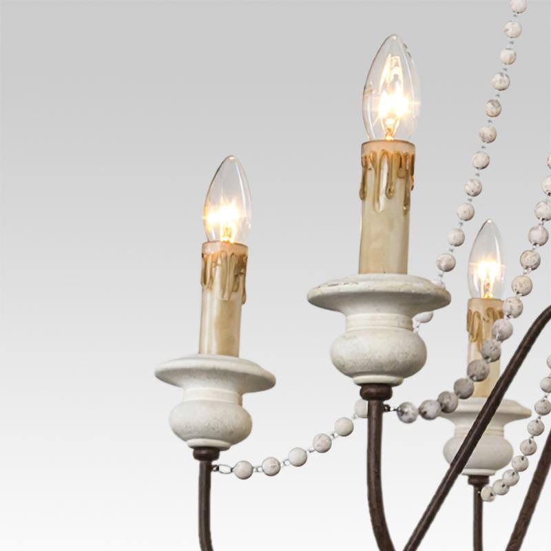 Pendantlightie-Wooden Beads 6-Light Candle Chandelier-Chandeliers-Gray-