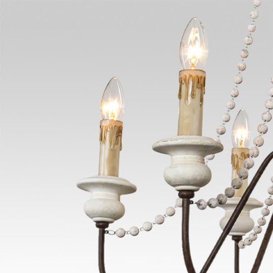 Pendantlightie-Wooden Beads 6-Light Candle Chandelier-Chandeliers-Gray-