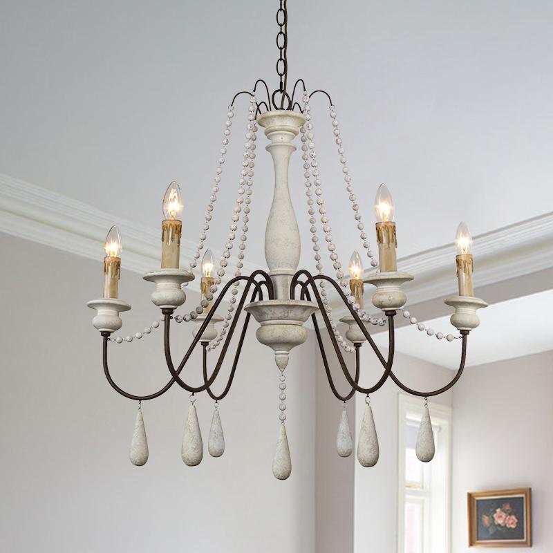 Pendantlightie-Wooden Beads 6-Light Candle Chandelier-Chandeliers-Gray-