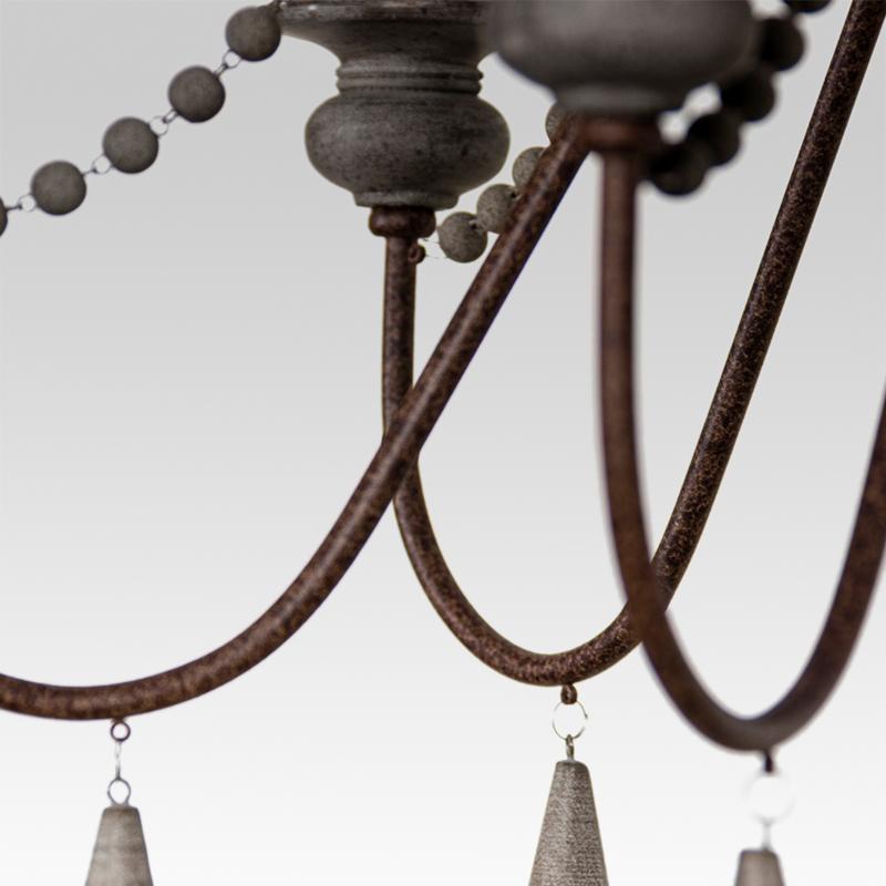 Pendantlightie-Wooden Beads 6-Light Candle Chandelier-Chandeliers-Gray-