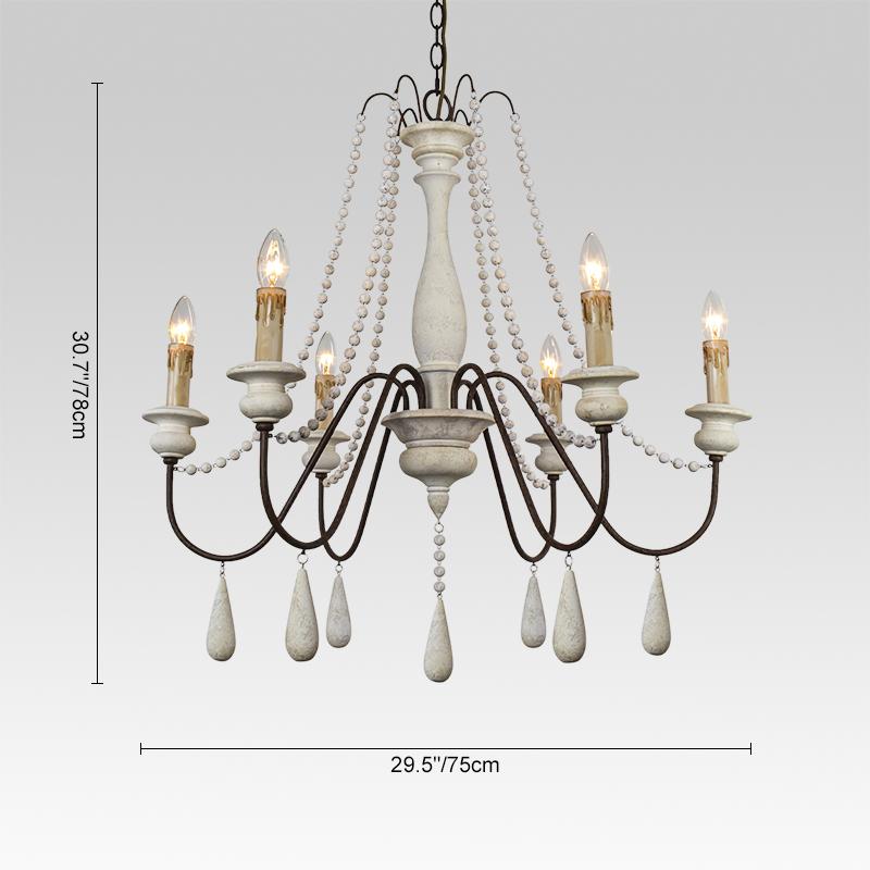 Pendantlightie-Wooden Beads 6-Light Candle Chandelier-Chandeliers-Gray-