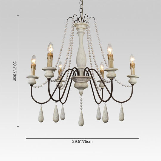 Pendantlightie-Wooden Beads 6-Light Candle Chandelier-Chandeliers-Gray-