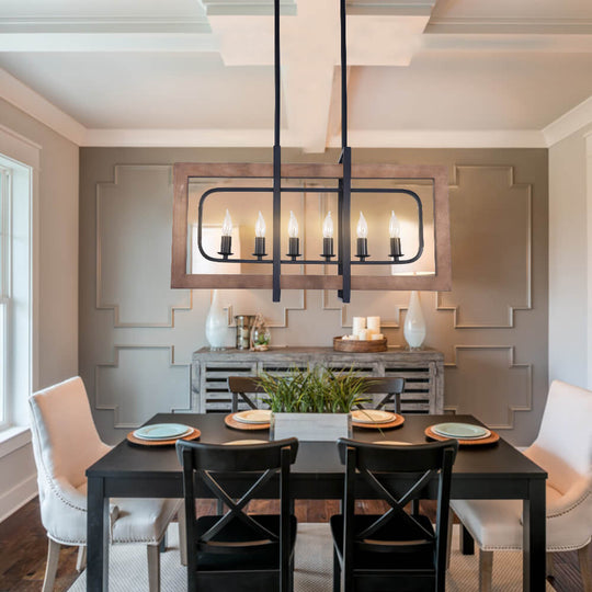 Pendantlightie-Wooden Rectangular Farmhouse Chandelier-Chandeliers--