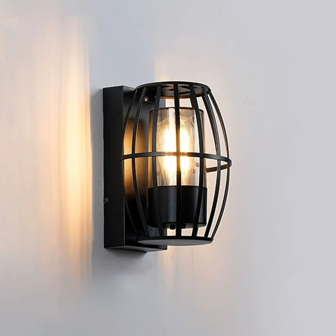 1-Light Black Outdoor Modern Cage Wall Light for Porch