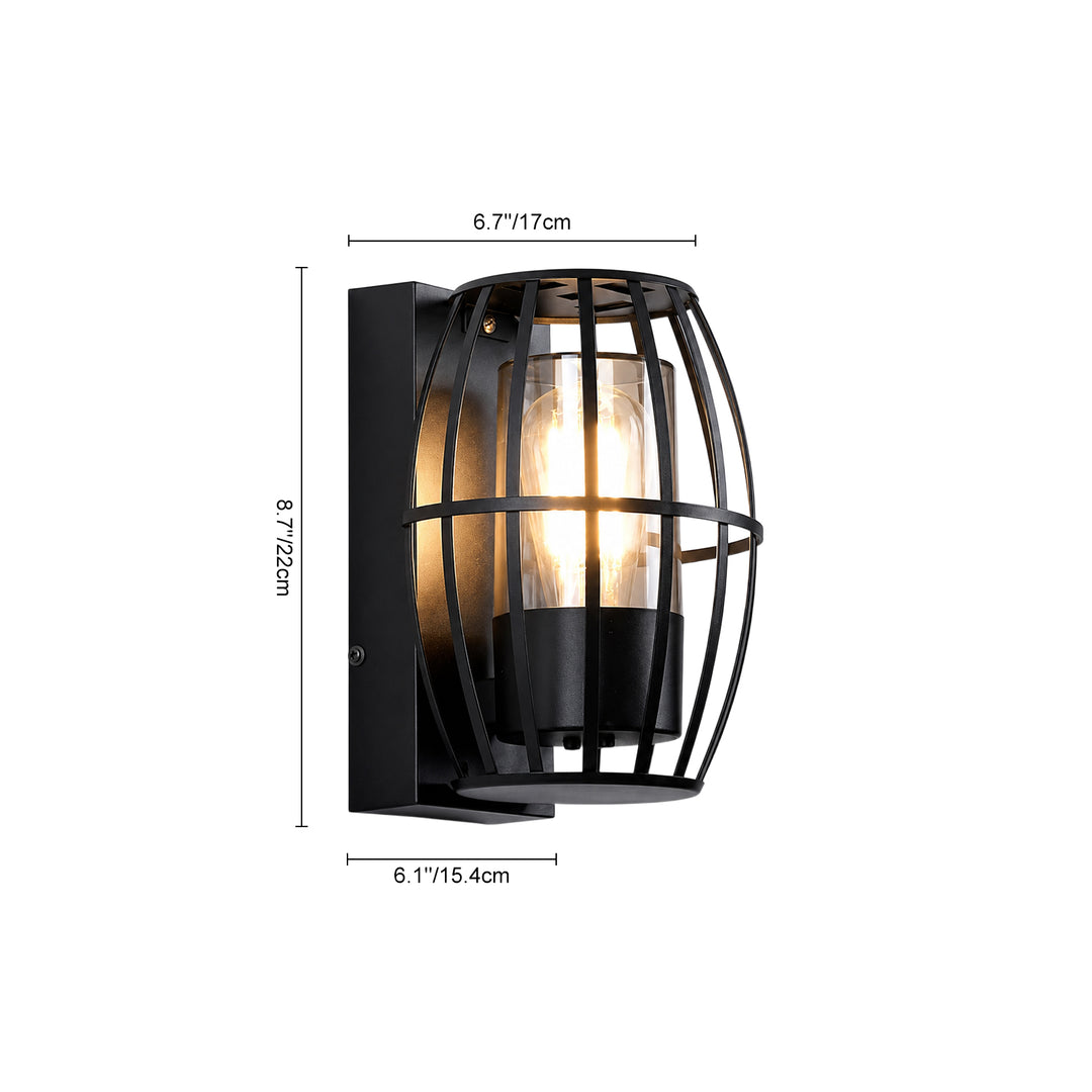 1-Light Black Outdoor Modern Cage Wall Light for Porch