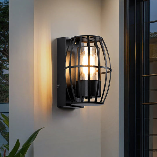1-Light Black Outdoor Modern Cage Wall Light for Porch