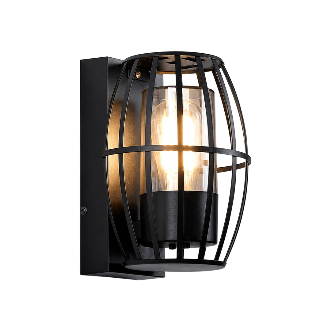 1-Light Black Outdoor Modern Cage Wall Light for Porch