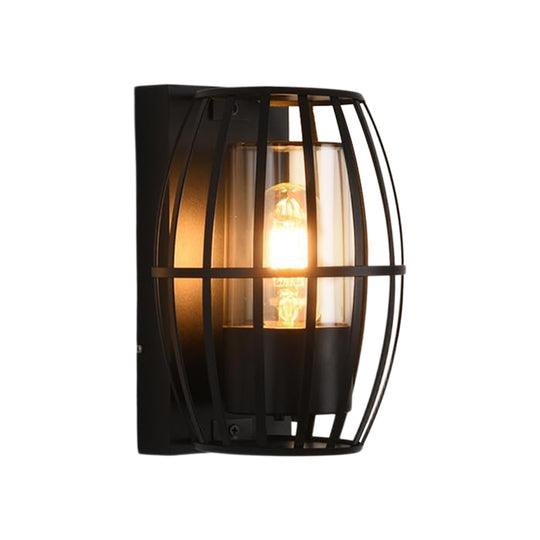 1-Light Black Outdoor Modern Cage Wall Light for Porch