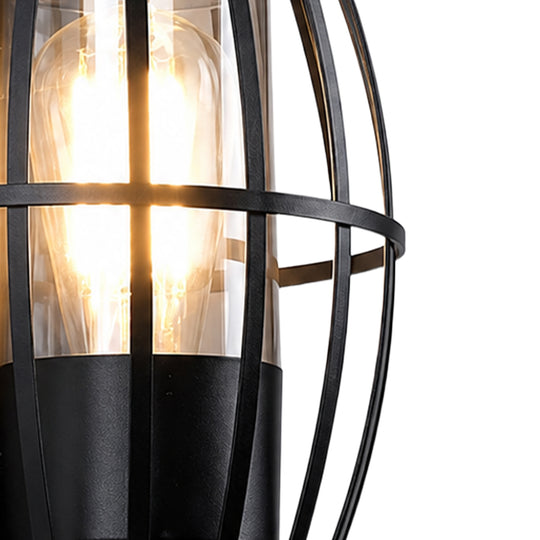 1-Light Black Outdoor Modern Cage Wall Light for Porch