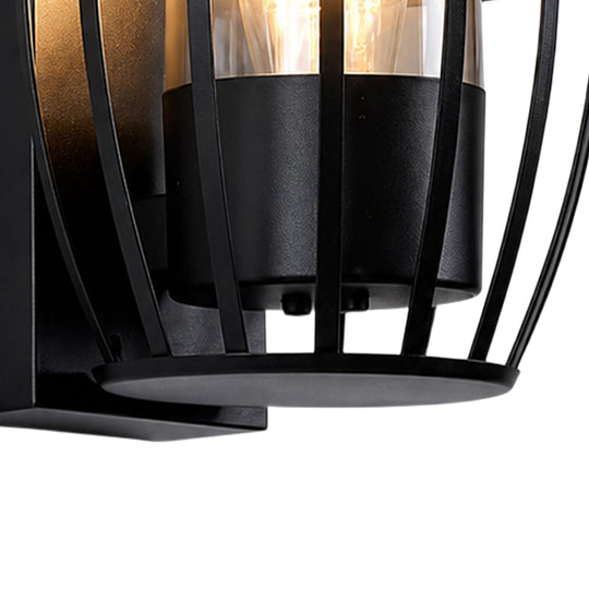 1-Light Black Outdoor Modern Cage Wall Light for Porch