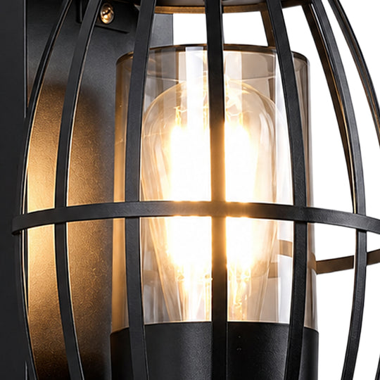 1-Light Black Outdoor Modern Cage Wall Light for Porch