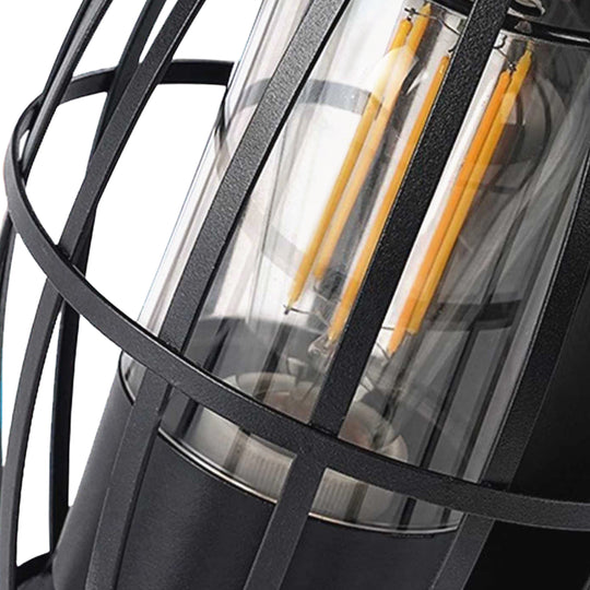 1-Light Black Outdoor Modern Cage Wall Light for Porch