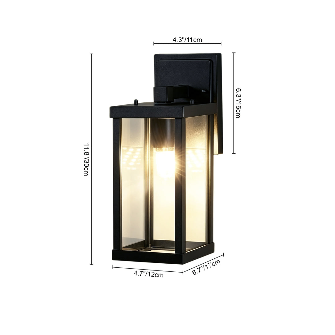 1-Light Clear Glass Industrial Rectangle Black Outdoor Wall Light