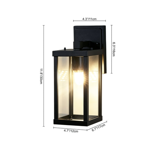 1-Light Clear Glass Industrial Rectangle Black Outdoor Wall Light