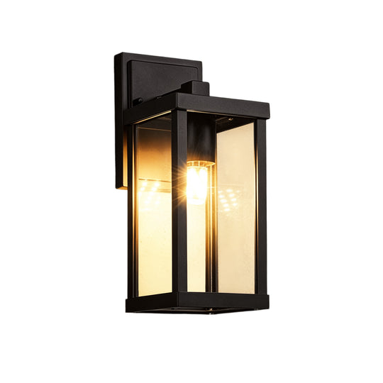1-Light Clear Glass Industrial Rectangle Black Outdoor Wall Light