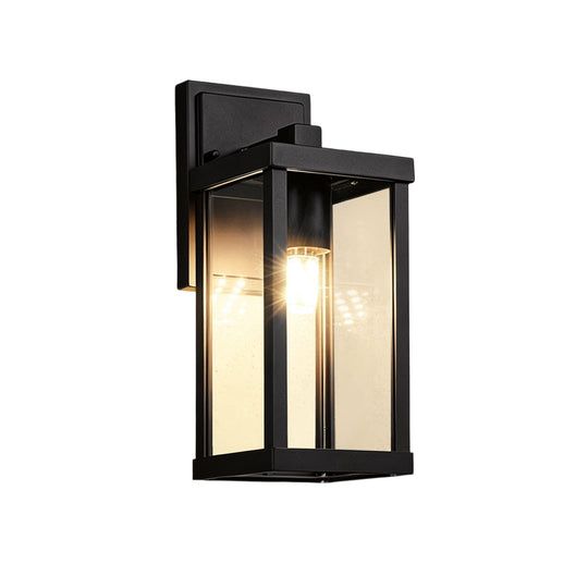 1-Light Clear Glass Industrial Rectangle Black Outdoor Wall Light