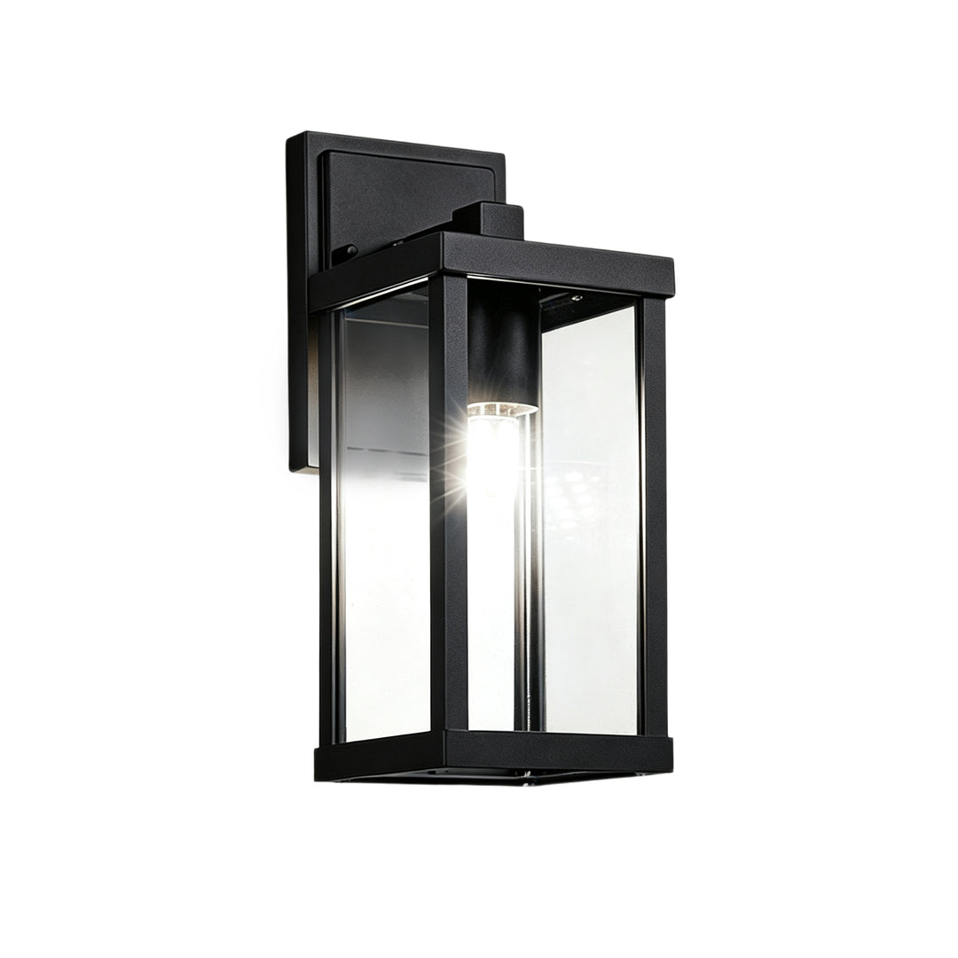 1-Light Clear Glass Industrial Rectangle Black Outdoor Wall Light