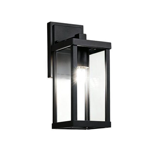1-Light Clear Glass Industrial Rectangle Black Outdoor Wall Light