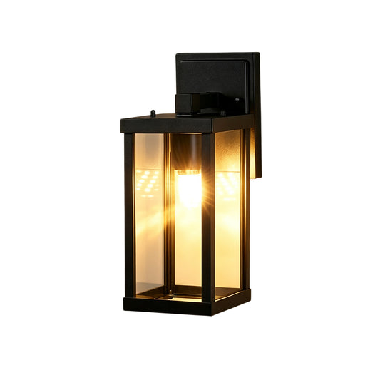1-Light Clear Glass Industrial Rectangle Black Outdoor Wall Light
