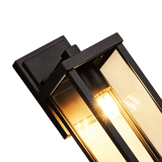 1-Light Clear Glass Industrial Rectangle Black Outdoor Wall Light