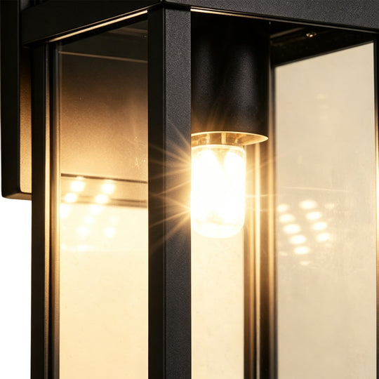 1-Light Clear Glass Industrial Rectangle Black Outdoor Wall Light