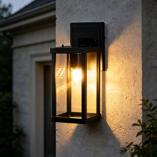 1-Light Clear Glass Industrial Rectangle Black Outdoor Wall Light