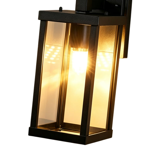 1-Light Clear Glass Industrial Rectangle Black Outdoor Wall Light