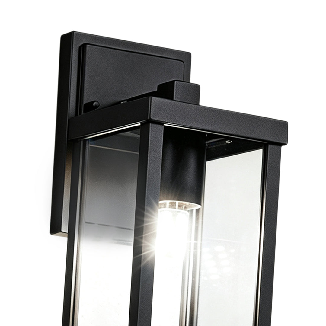 1-Light Clear Glass Industrial Rectangle Black Outdoor Wall Light