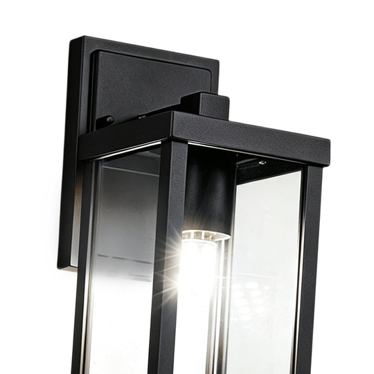 1-Light Clear Glass Industrial Rectangle Black Outdoor Wall Light
