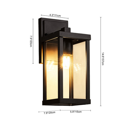 1-Light Clear Glass Industrial Rectangle Black Outdoor Wall Light